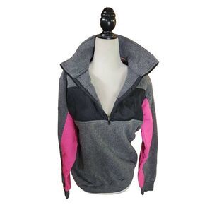 90s Vintage Polar Fleece 1/4 Zip Windbreaker Nylon Colorblock Gray PINK